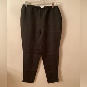 JOHN PATRICK VINTAGE SZ 10 BLACK DRAWSTRING WAIST 100% LINEN STRAIGHT LEG PANTS